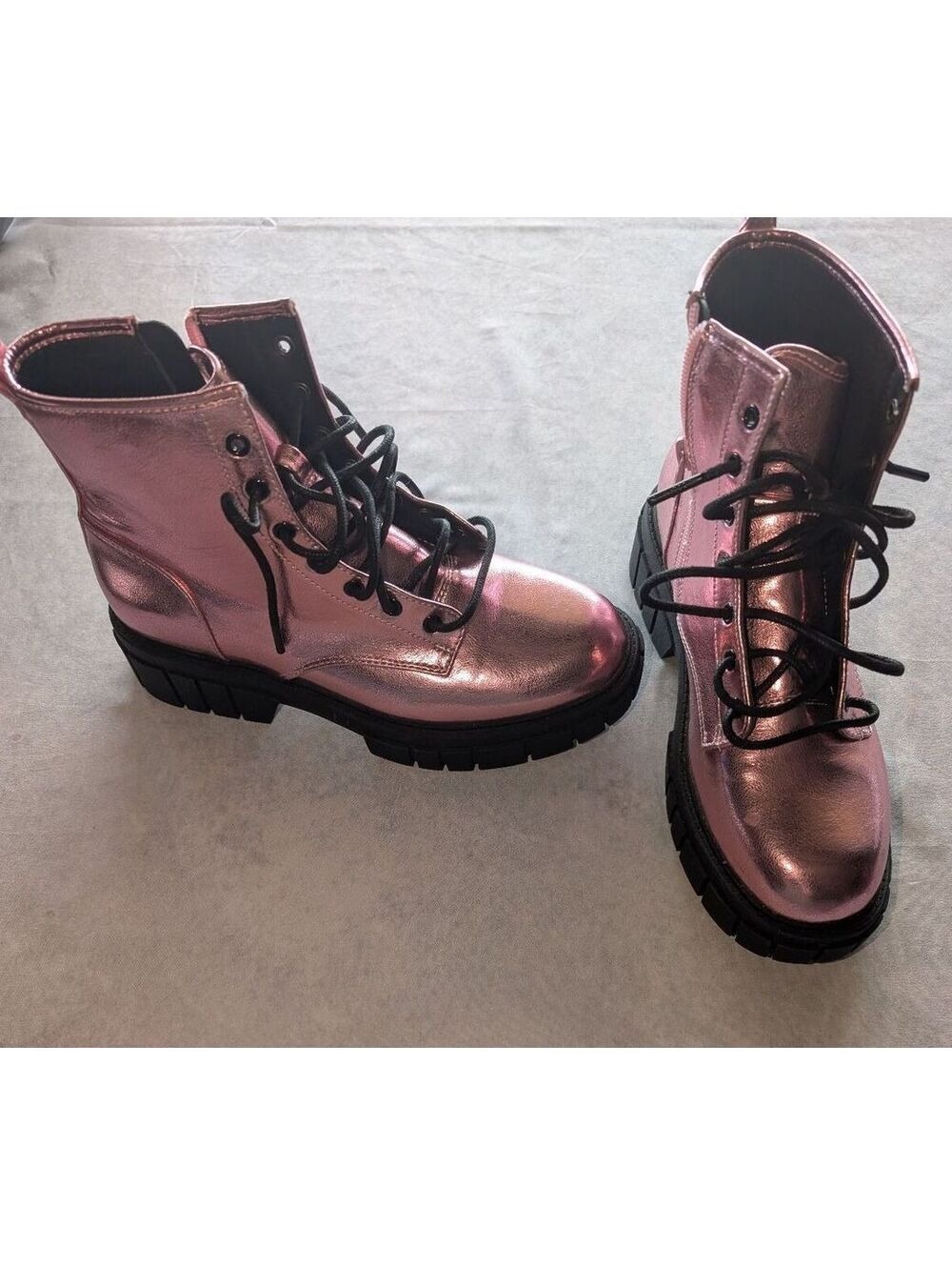 Madden NYC Pink Metallic Look in Faux leather Combat Boots